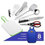 Camp Kitchen Utensil Organizer Travel Set Portable BBQ Camping Cookware Stainless Steel Utensils Travel Kit Outdoor Equipment Cutting Board Tongs Scissors Knife Ladle Spatula