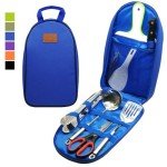 Camp Kitchen Utensil Organizer Travel Set Portable BBQ Camping Cookware Stainless Steel Utensils Travel Kit Outdoor Equipment Cutting Board Tongs Scissors Knife Ladle Spatula