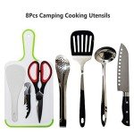 Camp Kitchen Utensil Organizer Travel Set Portable BBQ Camping Cookware Stainless Steel Utensils Travel Kit Outdoor Equipment Cutting Board Tongs Scissors Knife Ladle Spatula
