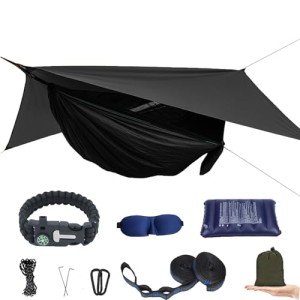 Camping Hammock with Mosquito Net and Rain Fly - Travel Hammock Bug Net - Hammock Tent for Outdoor Hiking Backpacking Travel Camping Accessories and Camping Gear…