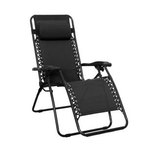 Amazon Basics Outdoor Textilene Adjustable Zero Gravity Folding Reclining Lounge Chair with Pillow, 26", Black