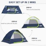 Camping Tent 4 Person, Waterproof Windproof Tent with Rainfly Easy Set up-Portable Dome Tents for Camping (Dark Blue)