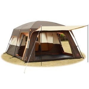 KTT Extra Large Tent 12 Person(A),Family Cabin Tents,2 Rooms,3 Doors and 3 Windows with Mesh,Straight Wall,Waterproof,Double Layer,Big Tents for Outdoor,Picnic,Camping,Family Gathering(Brown)