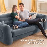 Intex Inflatable Pull-Out Sofa: Velvety Surface, 2-in-1 Valve, Cupholder, 46" x 88" x 26" - Blow-Up Couch and Folding Queen Size Air Mattress Bed