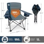 TIMBER RIDGE Oversized Folding Camping Chair for Adults, Support 550 LBS Heavy Duty with Cup Holder Side Pocket for Camping, Lawn, Picnic, 2 Pack(Navy)
