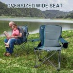 TIMBER RIDGE Oversized Folding Camping Chair for Adults, Support 550 LBS Heavy Duty with Cup Holder Side Pocket for Camping, Lawn, Picnic, 2 Pack(Navy)