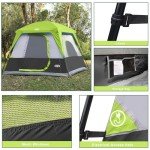 UNP 4-Person Tent, Portable Cabin Tent, Camping Tent 4-Person Easy Set Up, Waterproof with Top Rainfly for Outdoor Camping/Hiking (Fluorescent Green)