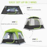 UNP 4-Person Tent, Portable Cabin Tent, Camping Tent 4-Person Easy Set Up, Waterproof with Top Rainfly for Outdoor Camping/Hiking (Fluorescent Green)