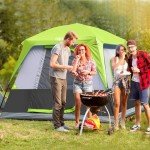 UNP 4-Person Tent, Portable Cabin Tent, Camping Tent 4-Person Easy Set Up, Waterproof with Top Rainfly for Outdoor Camping/Hiking (Fluorescent Green)
