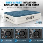 VOSSER Queen Air Mattress with Built-in Pump,18''Fast & Easy Inflation/Deflation Inflatable Mattress, Foldable Blow Up Mattress with Storage Bag, Inflatable Bed for Home, Camping & Guests