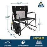 GCI OUTDOOR Freestyle Rocker XL with Side Table Camping Chair | Portable Folding Rocking Chair with Solid, Durable Armrests, Drink Holder & Comfortable Backrest — Black