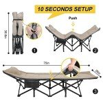 ATORPOK Camping Cot for Adults with Cushion and Pillow, Portable Folding Bed for Sleeping, Lightweight Tent cot with Carry Bag Supports 450 lbs (Khaki)