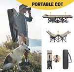 ATORPOK Camping Cot for Adults with Cushion and Pillow, Portable Folding Bed for Sleeping, Lightweight Tent cot with Carry Bag Supports 450 lbs (Khaki)