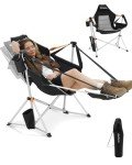 KingCamp Camping Chairs, Oversized Hammock Chairs, Folding Rocking Chairs, Aluminum Adjustable Back Swing Chair, Chair with Removable Footrest Pillow Cup Holder for Outdoor Beach Lawn (Black/Grey)