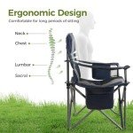 ALPHA CAMP Oversized Camping Folding Chair Heavy Duty with Cooler Bag Support 450 LBS Steel Frame Collapsible Padded Arm Quad Lumbar Back Chair Portable for Lawn Outdoor,Blue,2PC