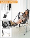 KingCamp Camping Chairs, Oversized Hammock Chairs, Folding Rocking Chairs, Aluminum Adjustable Back Swing Chair, Chair with Removable Footrest Pillow Cup Holder for Outdoor Beach Lawn (Black/Grey)