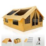 Rbm Outdoors Panda Inflatable Tents for Camping with Stove Jack, Canvas Blow Up Tent 2-4-6 Person, Easy Setup Inflatable Tent, Waterproof Hot House, Casa de Campaña with Hand Pump (Yellow, Large)