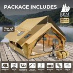 Rbm Outdoors Panda Inflatable Tents for Camping with Stove Jack, Canvas Blow Up Tent 2-4-6 Person, Easy Setup Inflatable Tent, Waterproof Hot House, Casa de Campaña with Hand Pump (Yellow, Large)