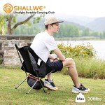 SHALLWE Ultralight Portable Camping Chair,Aviation Aluminum Frame Compact Folding Chairs,300lbs Capacity with Wide Feet and Storage Bag,Suitable for Camping,BBQ,Hiking,Beach,Lawn(Gray)