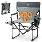 TIMBER RIDGE Heavy Duty Camping Chair with Compact Size, Portable Directors Chair with Side Table and Pocket for Camping, Lawn, Sports and Fishing, Supports Up to 400lbs, Grey