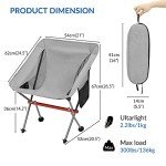 SHALLWE Ultralight Portable Camping Chair,Aviation Aluminum Frame Compact Folding Chairs,300lbs Capacity with Wide Feet and Storage Bag,Suitable for Camping,BBQ,Hiking,Beach,Lawn(Gray)