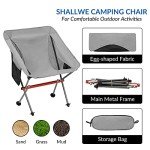 SHALLWE Ultralight Portable Camping Chair,Aviation Aluminum Frame Compact Folding Chairs,300lbs Capacity with Wide Feet and Storage Bag,Suitable for Camping,BBQ,Hiking,Beach,Lawn(Gray)