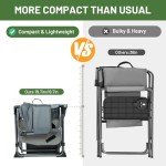 TIMBER RIDGE Heavy Duty Camping Chair with Compact Size, Portable Directors Chair with Side Table and Pocket for Camping, Lawn, Sports and Fishing, Supports Up to 400lbs, Grey