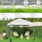 Yaheetech 10x10 1-Person Setup Pop Up Canopy Tent, Instant Portable Commercial Canopy Tent, Outdoor Gazebo with 1-Button Push, Wheeled Bag & 4 Sandbags for Home, Party & Outdoor Activities, White
