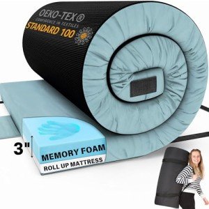Matrix Cell Memory Foam Roll-Up Camping Mattress for Kids, Folding Sleeping Pad, Cot Mattress, Portable Rollaway Bed