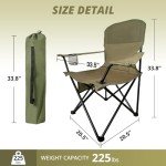 SAILARY Folding Outdoor Beach Camp Chair with Cup Holder, Storage Pocket, Waterproof Bag Outdoor Arm Chair, Supports 225LBS, Green