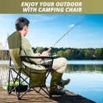 SAILARY Folding Outdoor Beach Camp Chair with Cup Holder, Storage Pocket, Waterproof Bag Outdoor Arm Chair, Supports 225LBS, Green