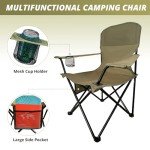 SAILARY Folding Outdoor Beach Camp Chair with Cup Holder, Storage Pocket, Waterproof Bag Outdoor Arm Chair, Supports 225LBS, Green