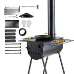 VEVOR 118" Camping Wood Stove, Portable Alloy Steel Tent Stove with 3000in³ Firebox, Outdoor Heating & Cooking Stove with Chimney Pipes & Gloves, Includes 8 Pipes for Efficient Heating