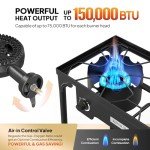 ROVSUN 2 Burner Outdoor Propane Gas Stove 150,000 BTU High Pressure Stand Cooker for Backyard Cooking Camping Home Brewing Canning Turkey Frying, 20 PSI Regulator