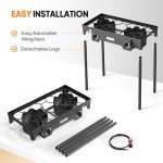 ROVSUN 2 Burner Outdoor Propane Gas Stove 150,000 BTU High Pressure Stand Cooker for Backyard Cooking Camping Home Brewing Canning Turkey Frying, 20 PSI Regulator
