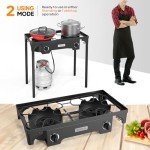 ROVSUN 2 Burner Outdoor Propane Gas Stove 150,000 BTU High Pressure Stand Cooker for Backyard Cooking Camping Home Brewing Canning Turkey Frying, 20 PSI Regulator