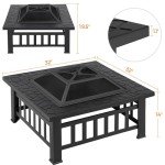 Yaheetech Multifunctional Fire Pit Table 32in Square Metal Firepit Stove Backyard Patio Garden Fireplace for Camping, Outdoor Heating, Bonfire and Picnic