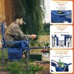 Romswi Oversized Folding Camping Chairs with Adjustable Arm Straps, 450lbs Weight Capacity, Padded Back, Cooler Bag & Side Pocket, Collapsible for Outdoor,Fishing & Garden, Blue,2-Pack