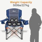 Romswi Oversized Folding Camping Chairs with Adjustable Arm Straps, 450lbs Weight Capacity, Padded Back, Cooler Bag & Side Pocket, Collapsible for Outdoor,Fishing & Garden, Blue,2-Pack