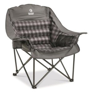 Guide Gear Oversized Extra Large Padded Camping Chair, Portable, Folding, Large Camp Lounge Beach Chairs for Outdoor, Adults, Men and Women, Heavy-Duty 400 Pound Capacity, with Cup Holder Gray Plaid