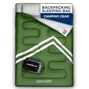 SereneLife Backpacking Sleeping Bag Camping Gear-Double Sleeping Bag For Adults/Teens W/2 Pillows,Bag-Outdoor Lightweight Weather Proof Sleeping Bags For Camping,Backpacking,Hiking-SereneLife SLSBX9