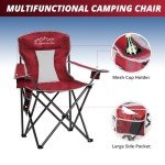 SAILARY Mesh Folding Camping Chairs, Oversized Portable Outdoor Chairs, Weight Capacity 325 lbs with Cup Holder, Storage Pocket, Carry Bag Red