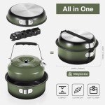 Odoland 5pcs Camping Cookware Non-Stick Camping Pot and Pan Set with Kettle and Removable Handle for Hiking Backpacking and Picnic
