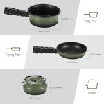 Odoland 5pcs Camping Cookware Non-Stick Camping Pot and Pan Set with Kettle and Removable Handle for Hiking Backpacking and Picnic