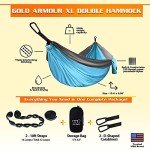 Gold Armour Camping Hammock - XL Double Hammock Portable Hammock Camping Accessories Gear for Outdoor Indoor with Tree Straps, USA Based Brand (Sky Blue and Gray)