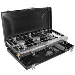 FineFlame 3-Burner Propane Camping Stove 19800 BTUs, Portable Camp Stove with 3 Adjustable Burners and Push-Button Instant Ignition, Portable Camping Grill, Built-in Carrying Handle