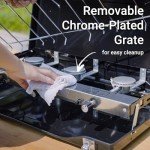 FineFlame 3-Burner Propane Camping Stove 19800 BTUs, Portable Camp Stove with 3 Adjustable Burners and Push-Button Instant Ignition, Portable Camping Grill, Built-in Carrying Handle