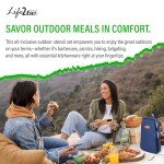 Life 2 Go 12 Pcs Camp Cooking Utensil Set & Outdoor Kitchen Gear Cookware Kit, Portable Compact Carry Case for Camping, Hiking, Travel, BBQ Grilling Stainless Steel Accessories Spoon & Fork, Navy