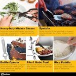 Wellmax 10-Piece Stainless Steel Camping Cooking Set – Compact All-in-One Cookware Kit with Utensils & Travel Bag for Campers, Hikers, Outdoor Adventures, Grey Camo Color