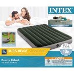 Intex 64762E Dura-Beam Standard Downy Air Mattress: Fiber-Tech – Full Size – Built-in Foot Pump – 10in Bed Height – 600lb Weight Capacity